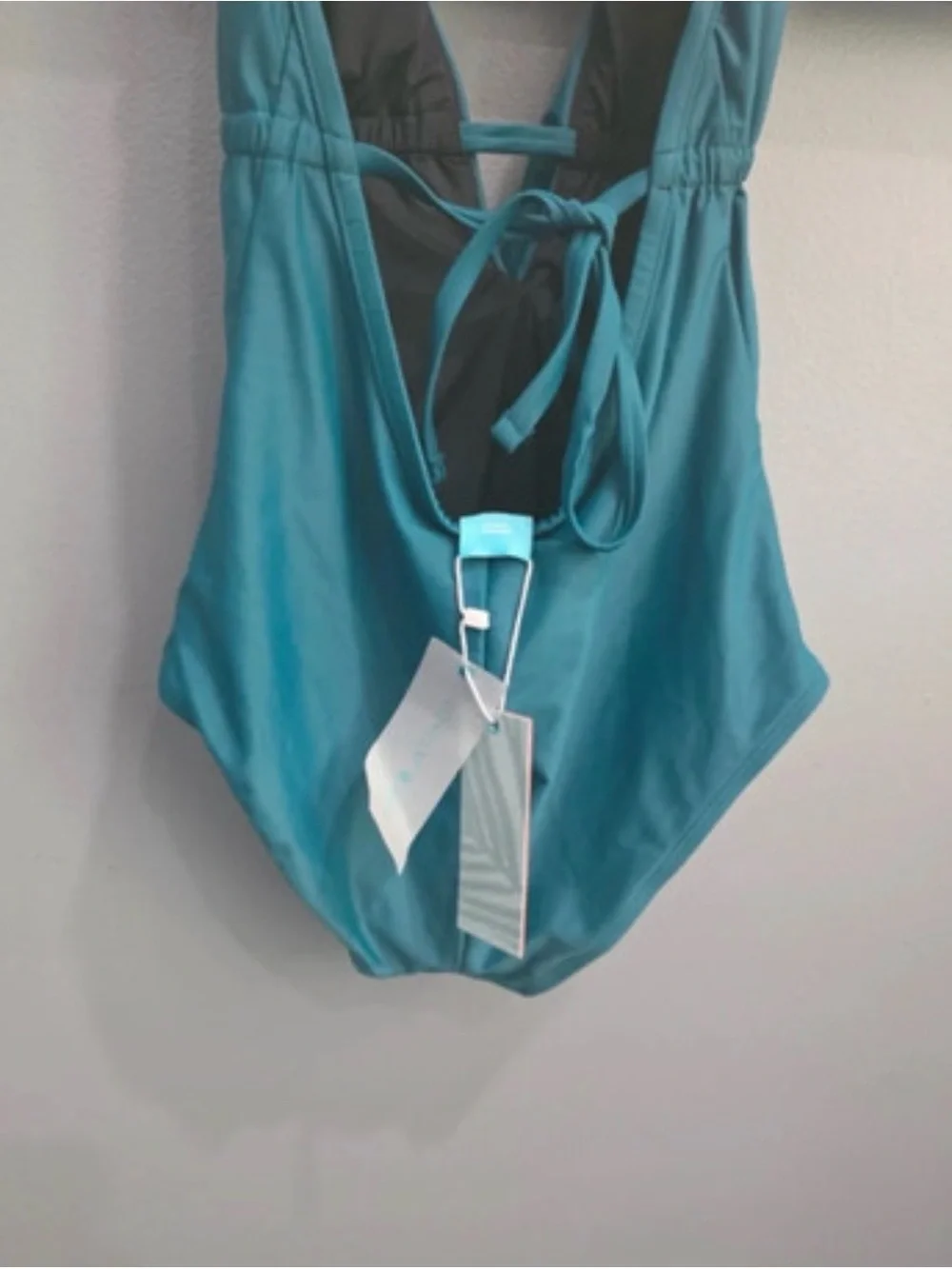 Coastal Blue Women's Swimwear Deep V Ruffle Front One Piece Swimsuit Teal XS NWT